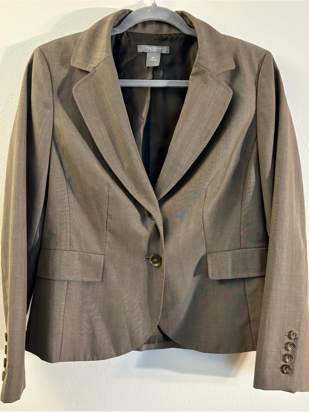 Ann Taylor Petite Brown Tailored Double-Button Blazer